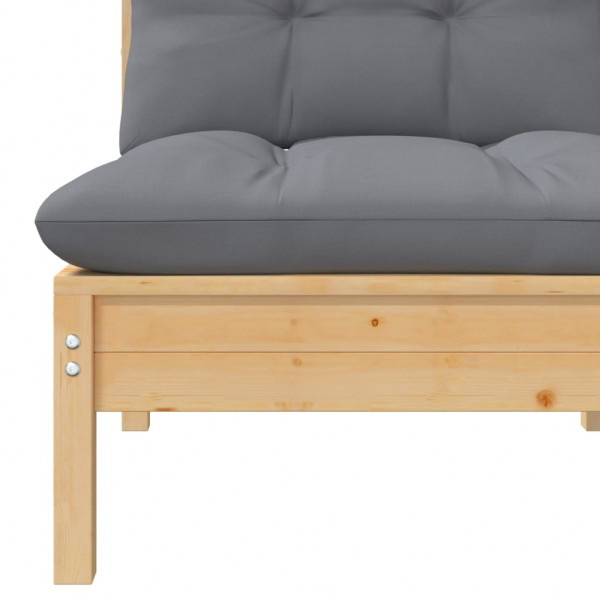 Sofá de jardim 2 lugares com almofadões cinzentos pinho maciço M 5