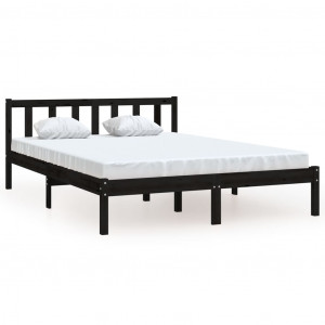 Estrutura de cama casal 135x190 cm pinho maciço preto H