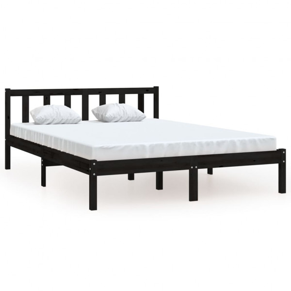 Estructura de cama madera maciza de pino negro 135x190 cm M 2