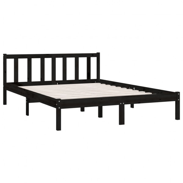 Estrutura de cama casal 135x190 cm pinho maciço preto M 3