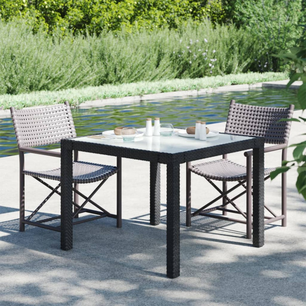Mesa jardín vidrio templado ratán sintético 90x90x75 cm negro D