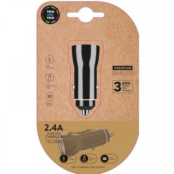 Cargador de coche doble tech one tech tec2802/ 2xusb/ 2.4a M 2