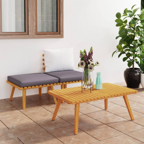 3 pcs conjunto lounge de jardim c/ almofadões acácia maciça D