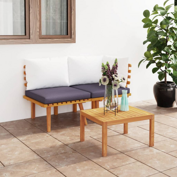 2 pcs conjunto lounge de jardim c/ almofadões acácia maciça D