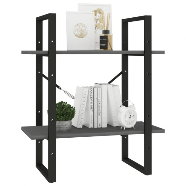 Estante com 2 prateleiras 60x30x70 cm pinho maciço cinzento M 4