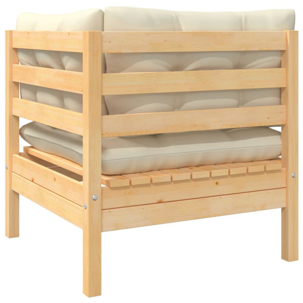 Muebles de jardín 3 piezas cojines madera maciza de pino crema M 4