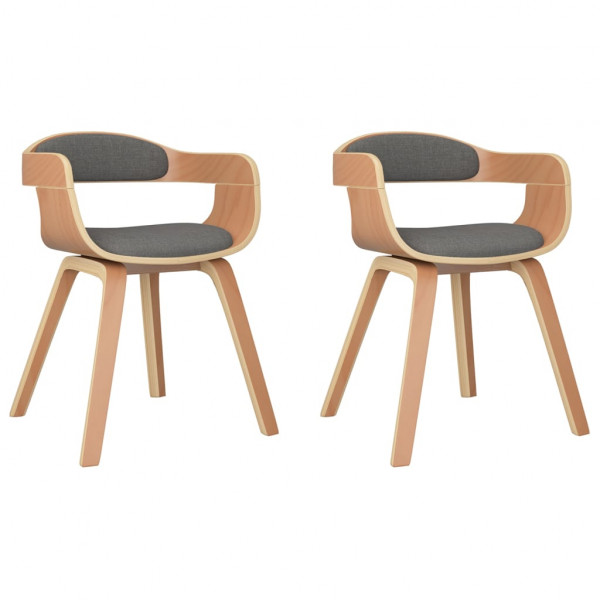 Silla de comedor 2 uds madera curvada y tela gris claro M 2