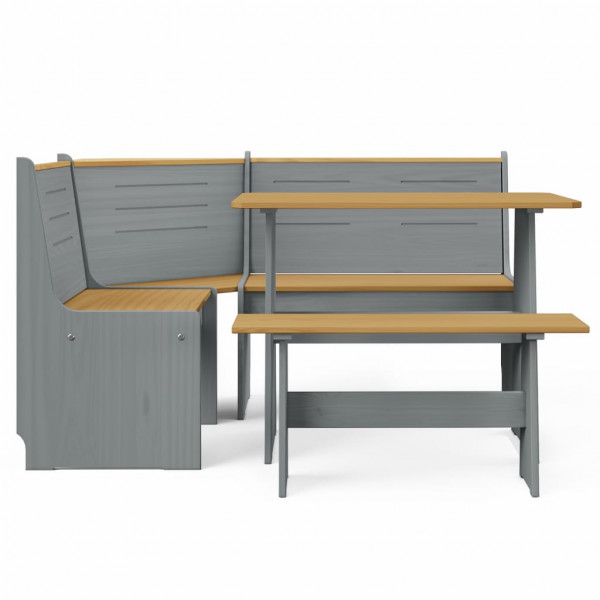 Set muebles jardín 3 pzas madera maciza pino marrón miel y gris M 2