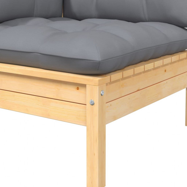 3 pcs conj. lounge jardim c/ almofadões cinzentos pinho maciço M 5