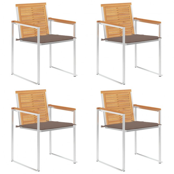 Sillas de jardín 4 unidades con cojines madera maciza teca D