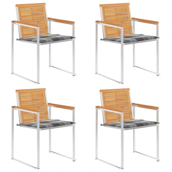 Sillas de jardín 4 unidades con cojines madera maciza teca D