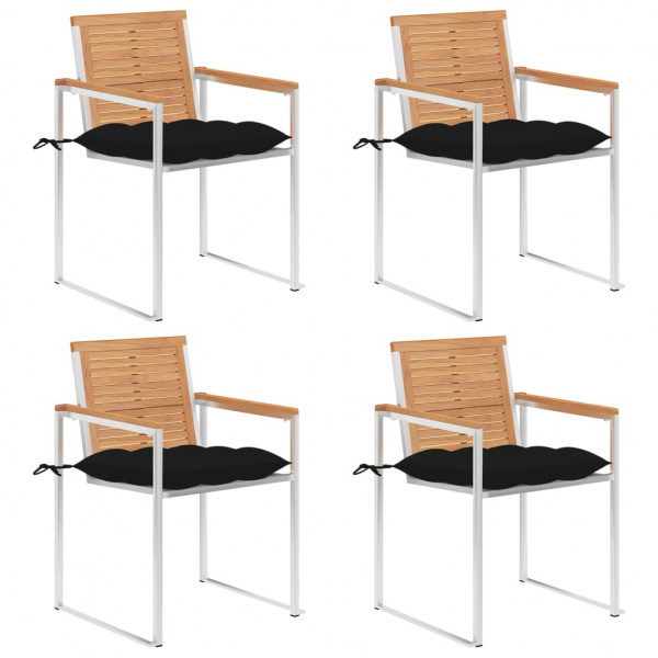 Sillas de jardín 4 unidades con cojines madera maciza teca D