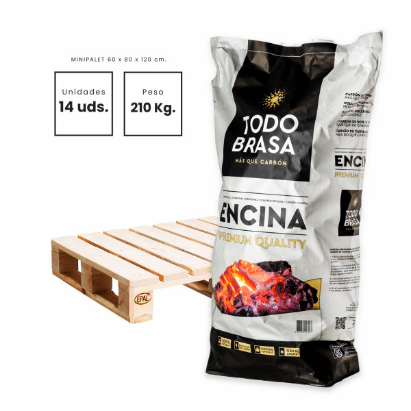 Carbón de encina Todobrasa. Saco de 15 KG. Minipalet 14 UDS. M 4