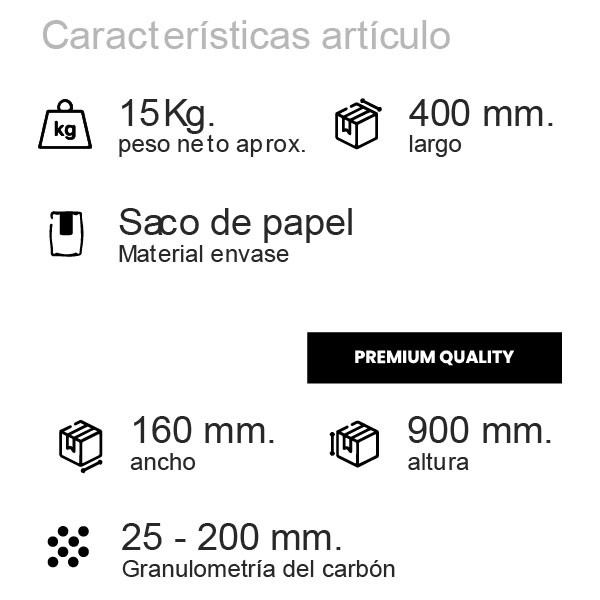Carbón de encina Todobrasa. Saco de 15 KG. Minipalet 14 UDS. M 7