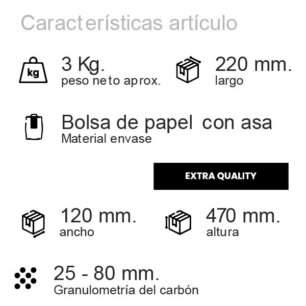 Carbón argentino Todobrasa. Bolsa de 3 KG. Pack 6 UDS. M 6