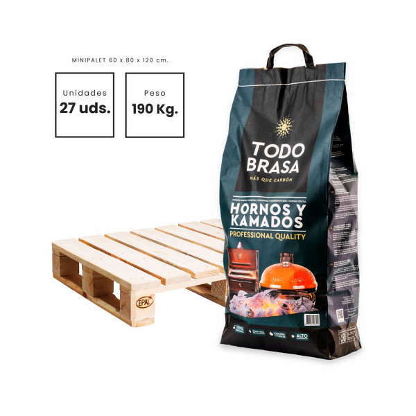 Carbón Especial Hornos y Kamados. Bolsa de 7 KG. Minipalet 27 UDS. M 3
