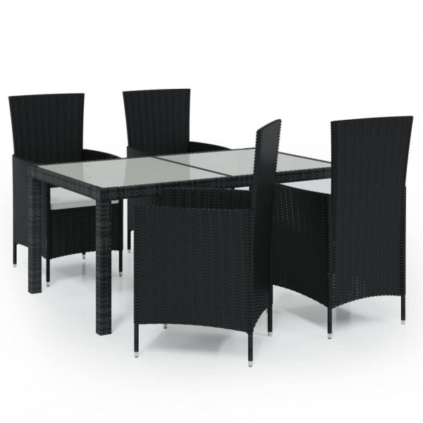 Juego de comedor exterior 5 piezas con cojines ratán negro M 2