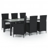 Juego de comedor exterior 7 pzas con cojines ratán negro 2