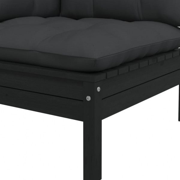 3 pcs conjunto lounge jardim c/ almofadões pinho maciço preto M 5