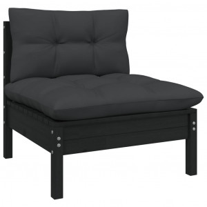 3 pcs conjunto lounge jardim c/ almofadões pinho maciço preto H