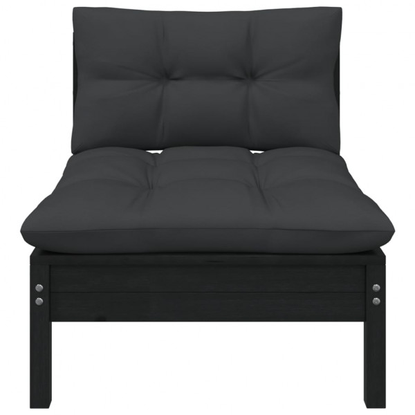 3 pcs conjunto lounge jardim c/ almofadões pinho maciço preto M 3