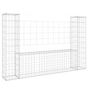 Cesta de gaviones forma de U 2 postes de hierro 140x20x100 cm H