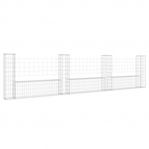Cesta de gaviones forma de U 4 postes de hierro 380x20x100 cm H