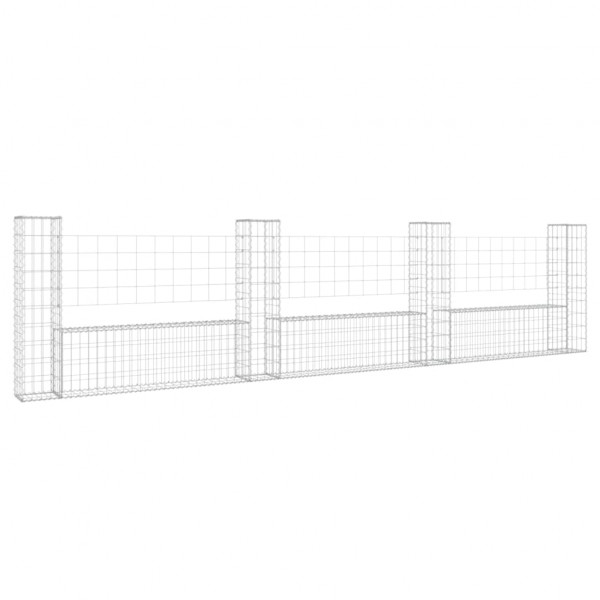 Cesta de gaviones forma de U 4 postes de hierro 380x20x100 cm M 2