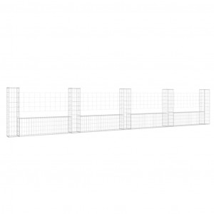 Cesta de gaviones forma de U 5 postes de hierro 500x20x100 cm H