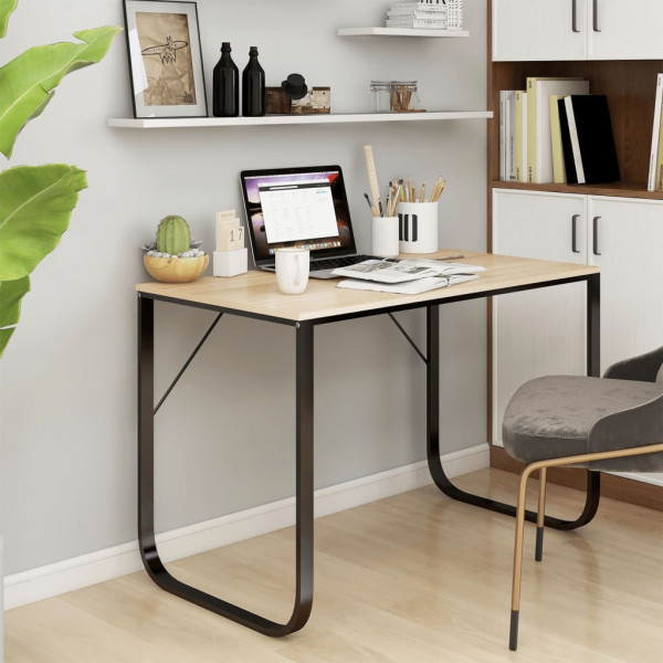 Escritorio de ordenador aglomerado negro y roble 110x60x73 cm D