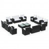Set muebles de jardín 16 piezas y cojines ratán sintético negro 1