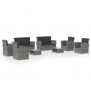 8 pcs conjunto lounge de jardim c/ almofadões vime PE cinzento H