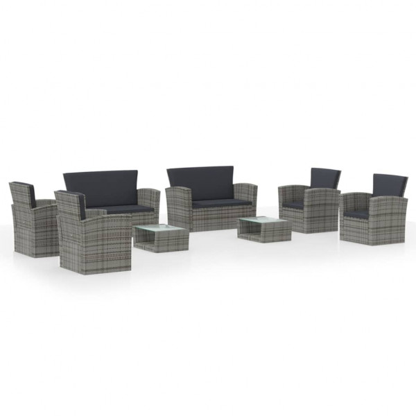 8 pcs conjunto lounge de jardim c/ almofadões vime PE cinzento M 2