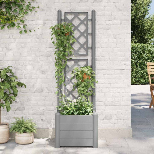 Jardinera con enrejado PP gris piedra 43x43x142 cm M 3