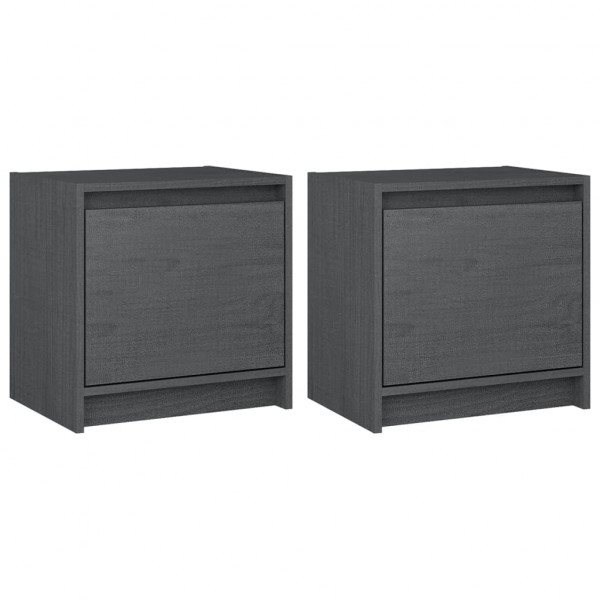 Mesitas de noche 2 uds madera maciza pino gris 40x30.5x40 cm M 2