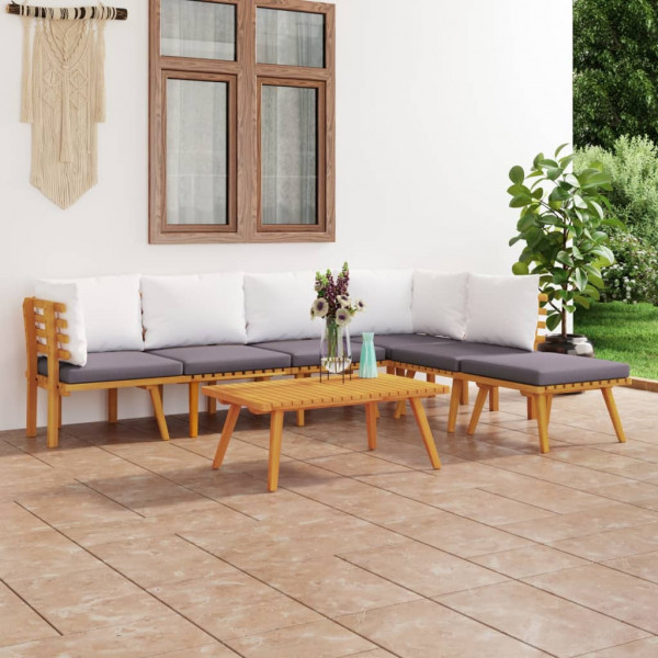 7 pcs conjunto lounge de jardim c/ almofadões acácia maciça D