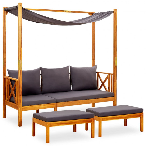 Banco de jardín con toldo y reposapiés madera de acacia maciza D