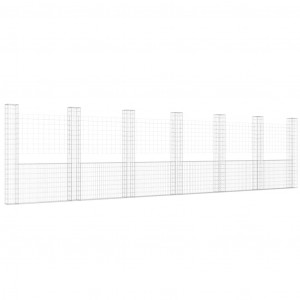 Cesto gabião em forma de U c/ 7 postes 740x20x200 cm ferro H