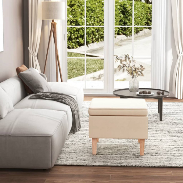 Taburete con patas de madera tapizado tejido crema D