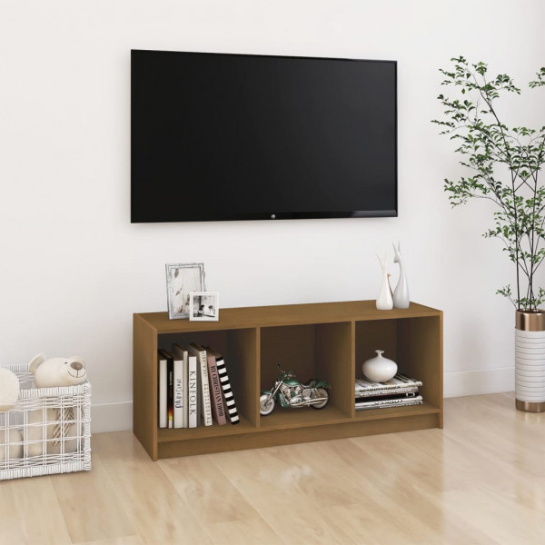 Mueble de TV de madera maciza pino marrón miel 104x33x41 cm D