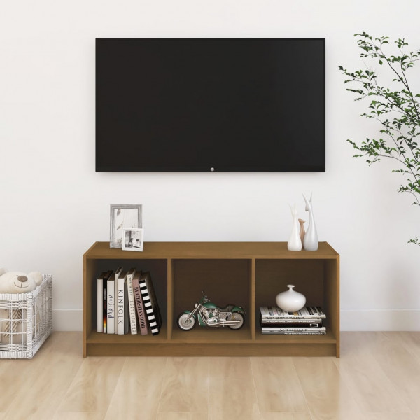 Mueble de TV de madera maciza pino marrón miel 104x33x41 cm M 3
