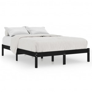 Estructura de cama de madera maciza de pino negra 140x190 cm H