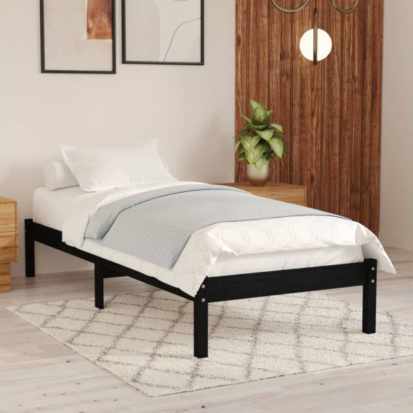 Estructura de cama de madera maciza de pino negra 100x200 cm D
