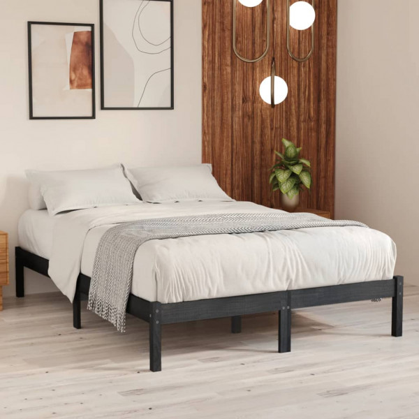 Estructura de cama madera maciza de pino gris 200x200 cm D