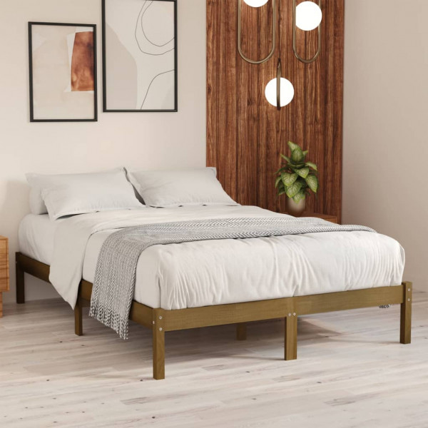 Estructura de cama madera maciza pino marrón miel 200x200 cm D