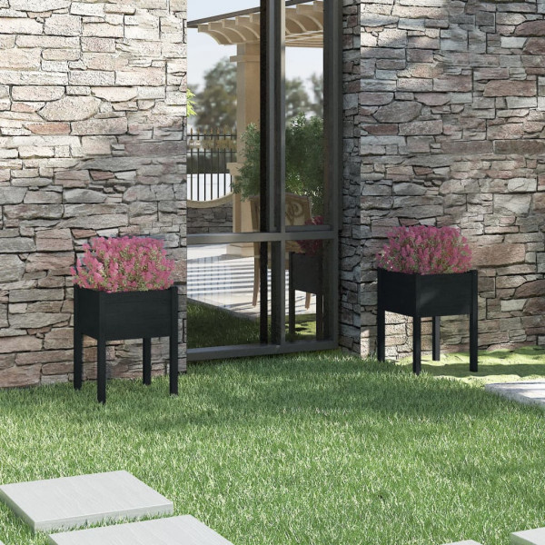 Jardineras 2 uds madera maciza de pino negro 50x50x70 cm D