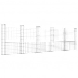Cesta de gaviones forma de U 6 postes de hierro 620x20x200 cm H