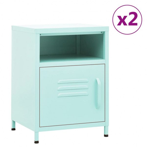 Mesitas de noche 2 uds acero verde menta 35x35x51 cm D