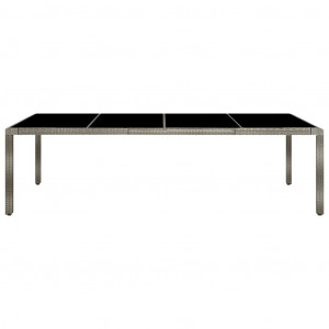 Mesa de jardín de vidrio templado ratán PE gris 250x100x75 cm H