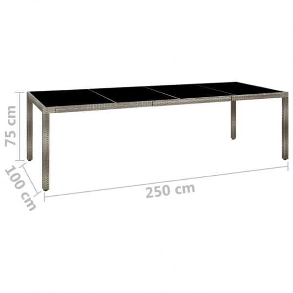 Mesa de jardín de vidrio templado ratán PE gris 250x100x75 cm M 5
